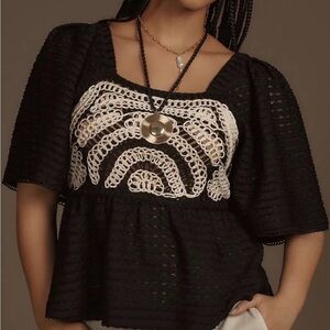 Chic Black and Cream Crochet Women's Blouse